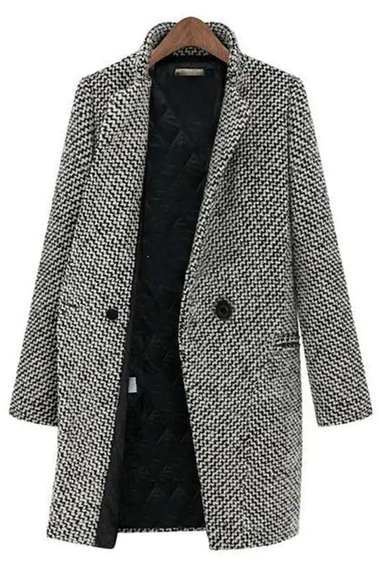 Femmes Manteau Élégant Pied-De-Poule | Mi-Long