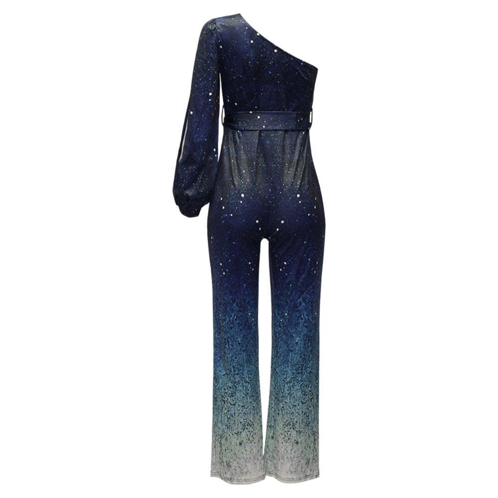 Combinaison disco fluide one shoulder femme