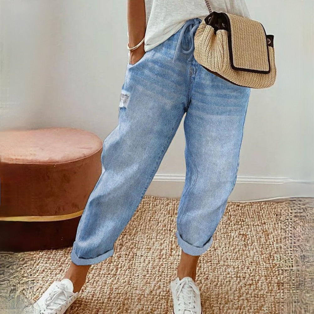 Jean ample taille haute en denim bleu