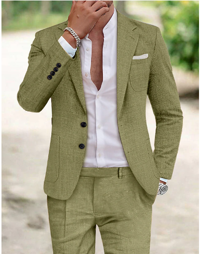 Costume homme 2 pièces en lin mélangé coupe classique