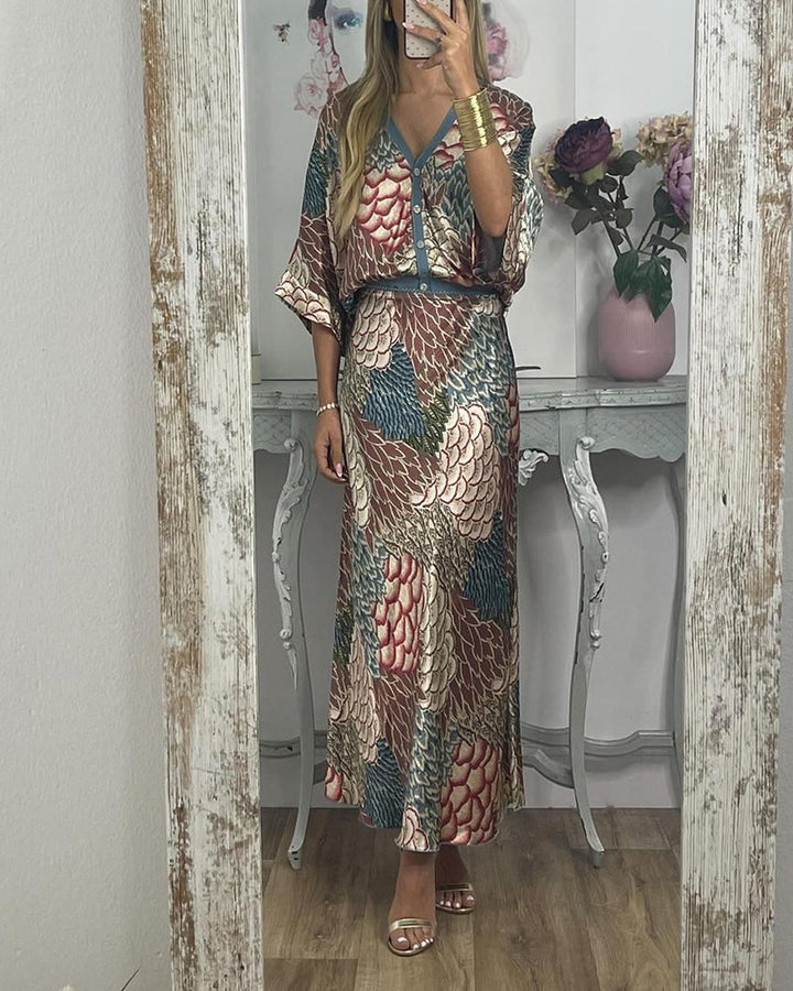 Ensemble blouse et jupe plissée 2 pièces pour femme