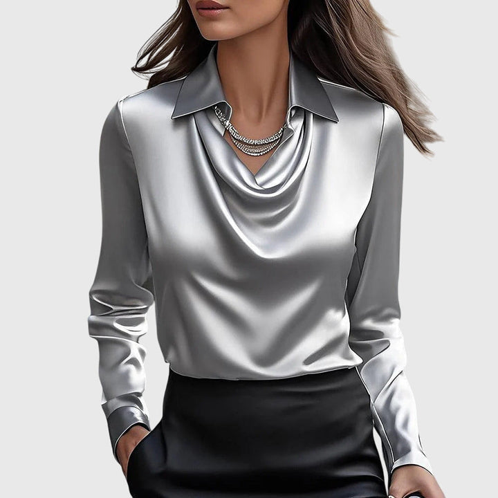 Blouse élégante à col drapé pour femme | Elmira