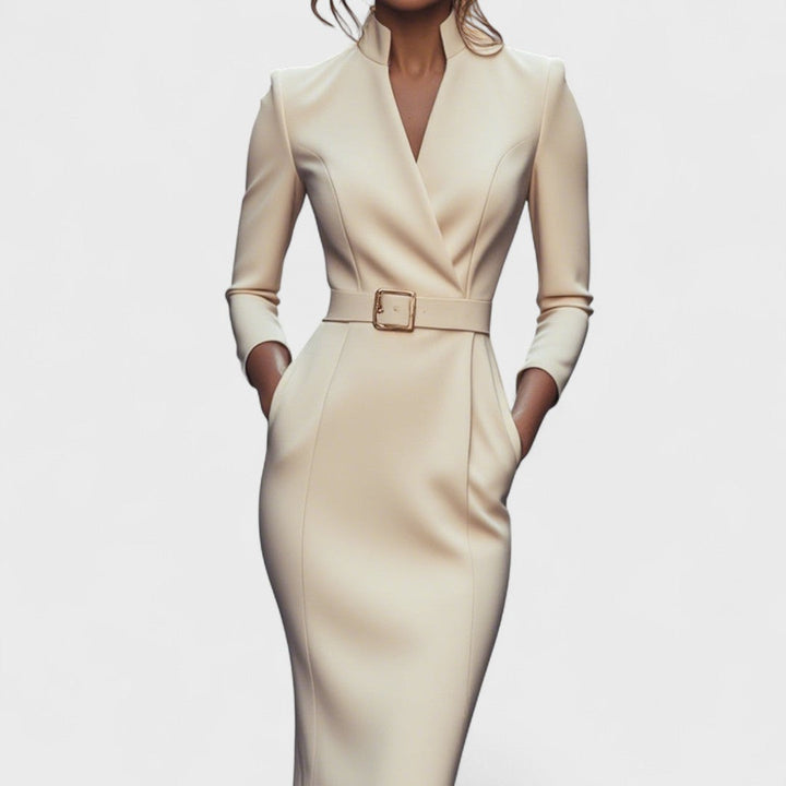 Robe Élégante Moderne | Ceinture et Col Mandarin