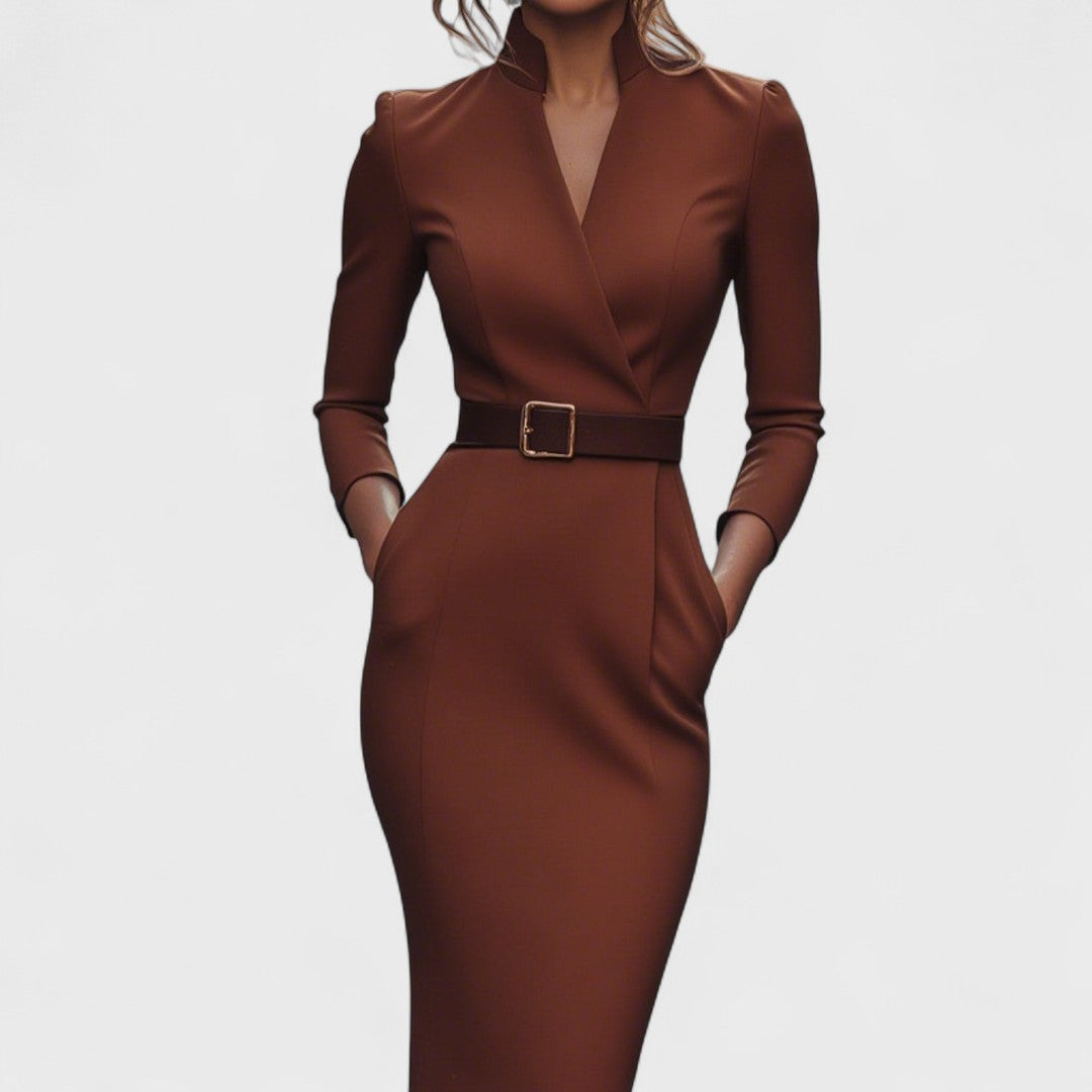 Robe Élégante Moderne | Ceinture et Col Mandarin