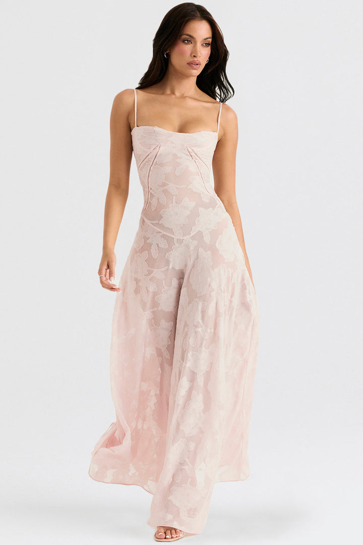 Robe longue fluide brodée dos nu été