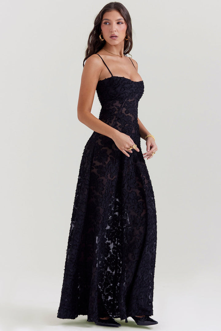 Robe longue fluide brodée dos nu été