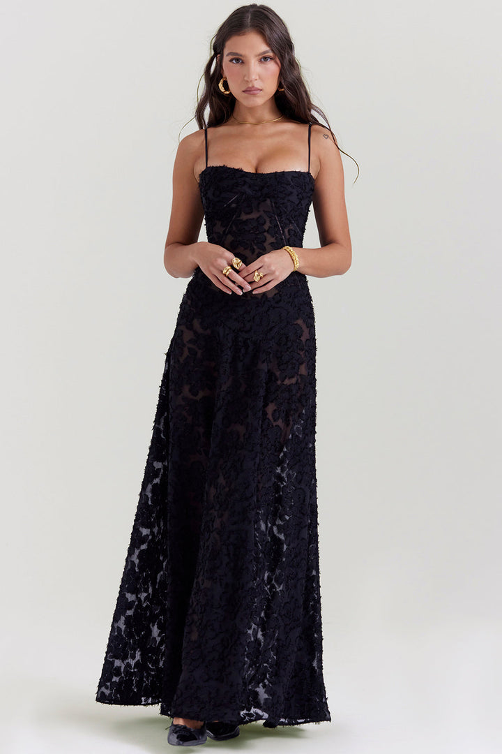 Robe longue fluide brodée dos nu été
