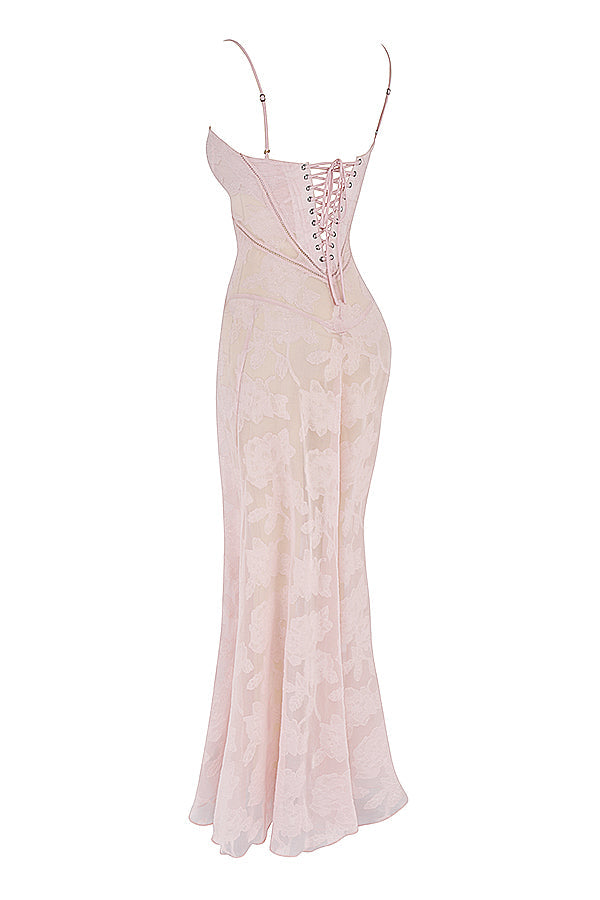 Robe longue fluide brodée dos nu été