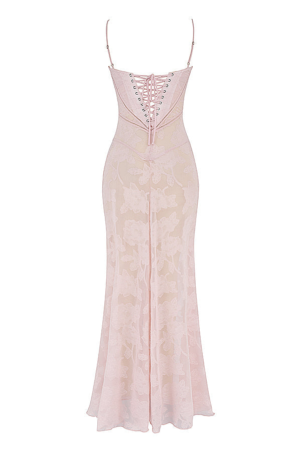 Robe longue fluide brodée dos nu été