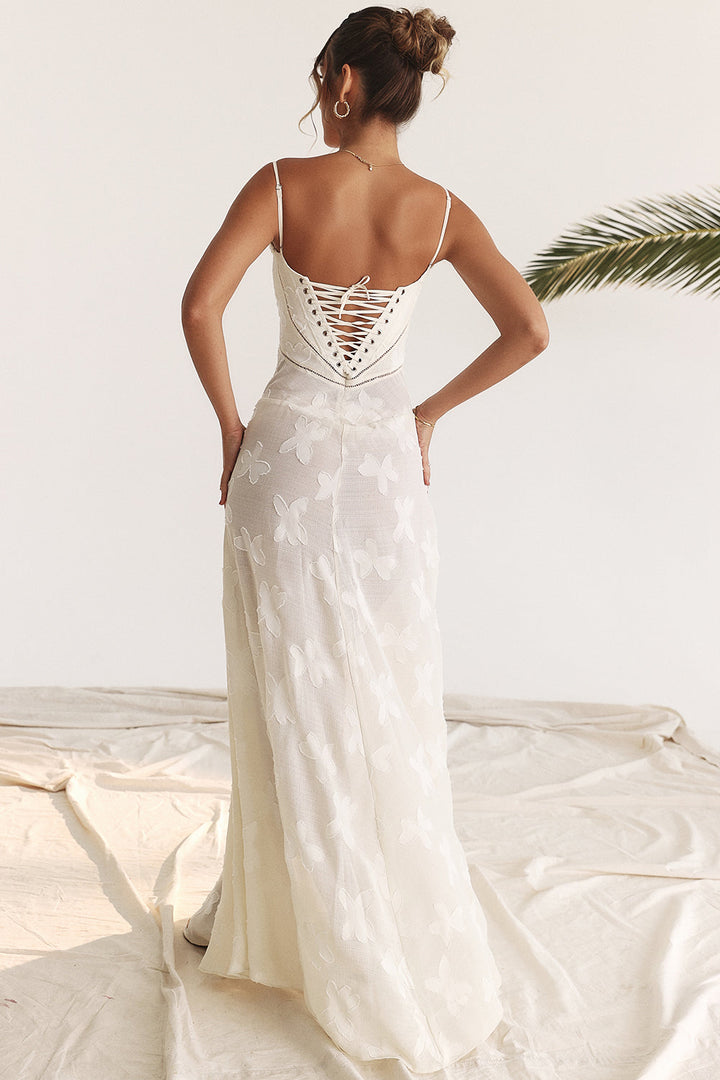 Robe longue fluide brodée dos nu été