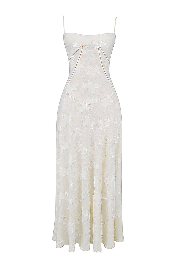 Robe longue fluide brodée dos nu été