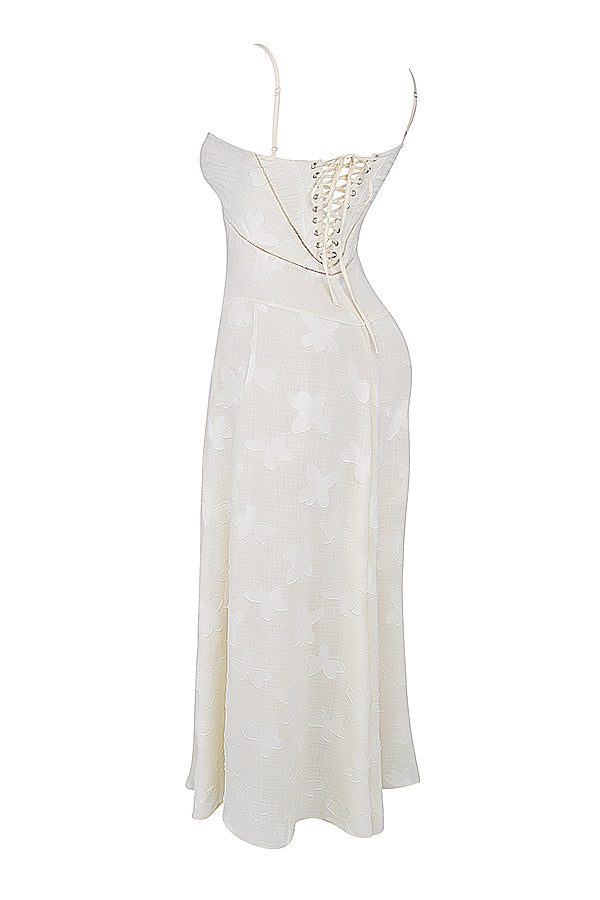 Robe longue fluide brodée dos nu été