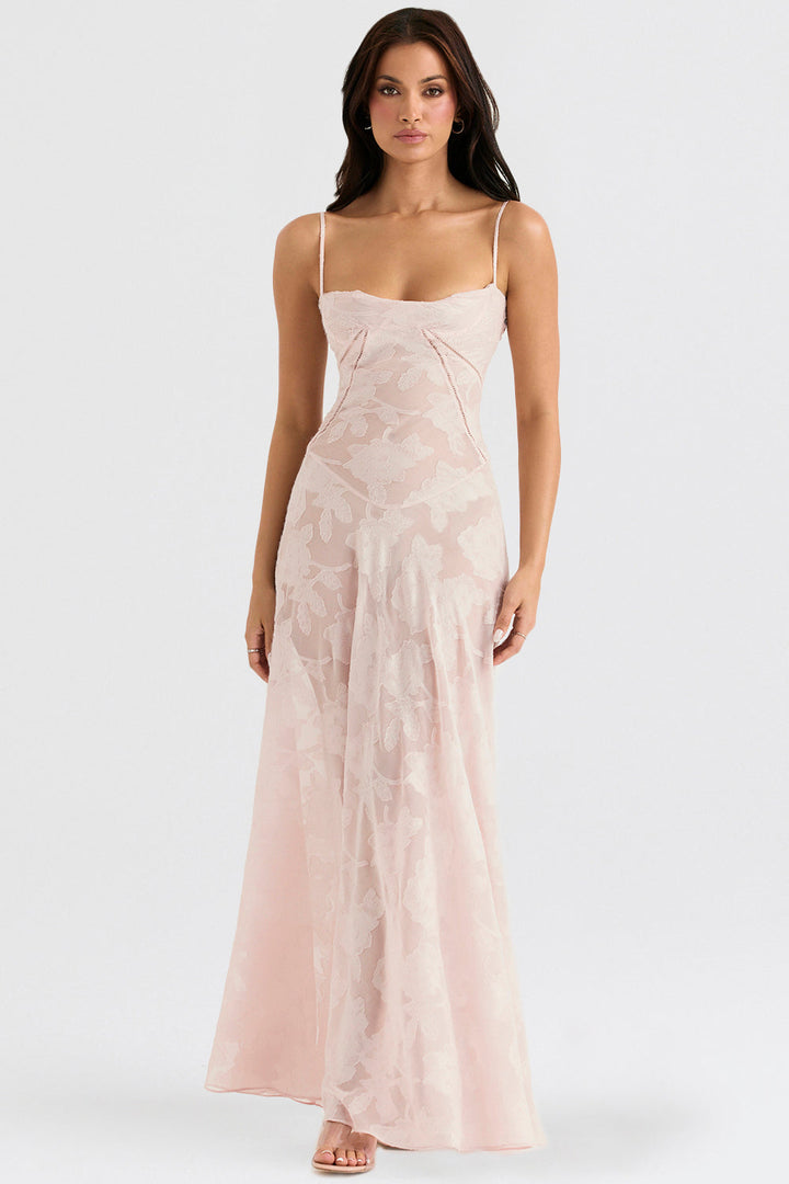 Robe longue fluide brodée dos nu été