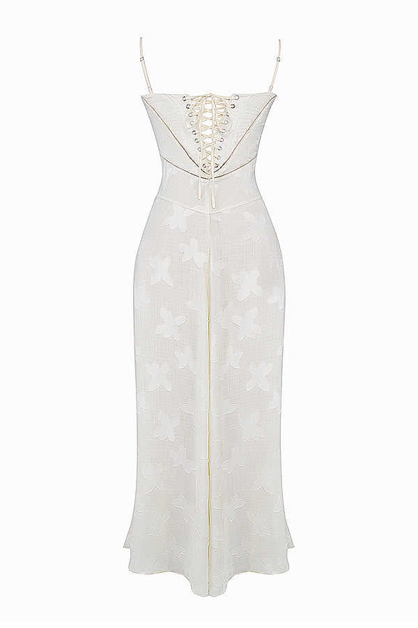 Robe longue fluide brodée dos nu été