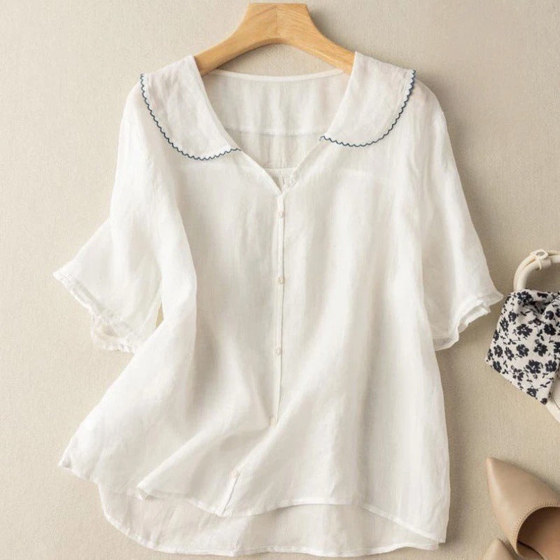 Blouse col festonné pour femme | Cléophée
