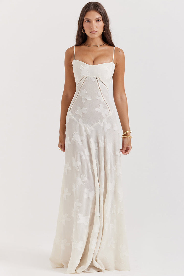 Robe longue fluide brodée dos nu été
