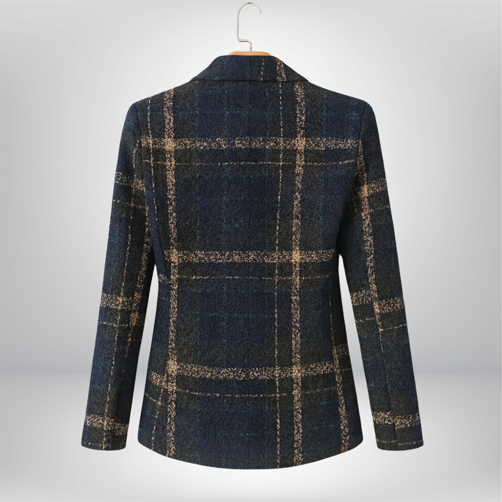 Manteau classique à carreaux à double boutonnage pour femme | Isaline