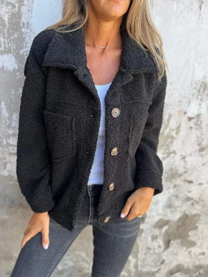Marvella | Veste Texturée Femme à Boutons sur le Devant avec Col