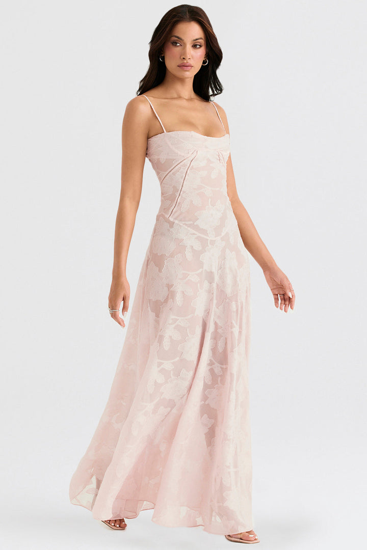 Robe longue fluide brodée dos nu été
