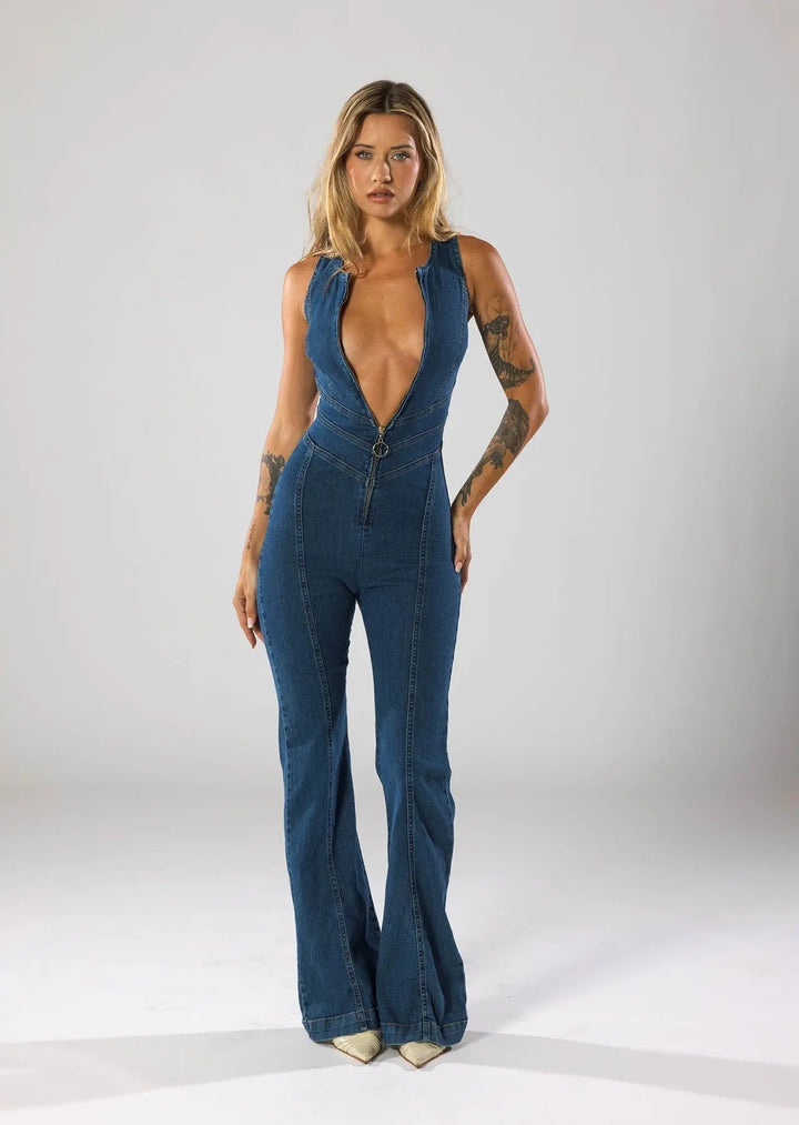 Combinaison en Denim Ajustée Style Décontracté et Vintage