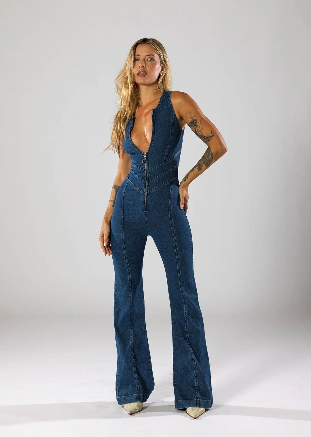 Combinaison en Denim Ajustée Style Décontracté et Vintage