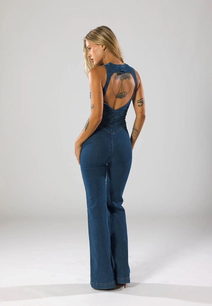 Combinaison en Denim Ajustée Style Décontracté et Vintage