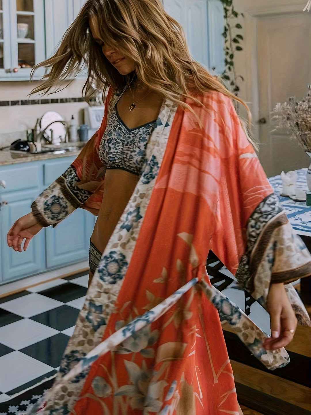 Robe kimono fluide à imprimé floral