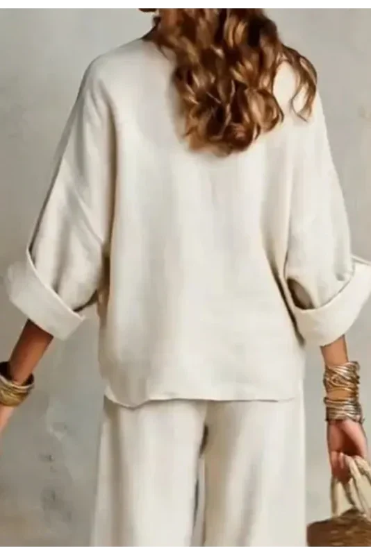 Juliette | Ensemble Femme avec Col V et Pantalon Large