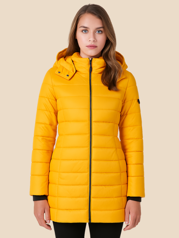 Célestine | Veste Matelassée Longue à Capuche et Zip