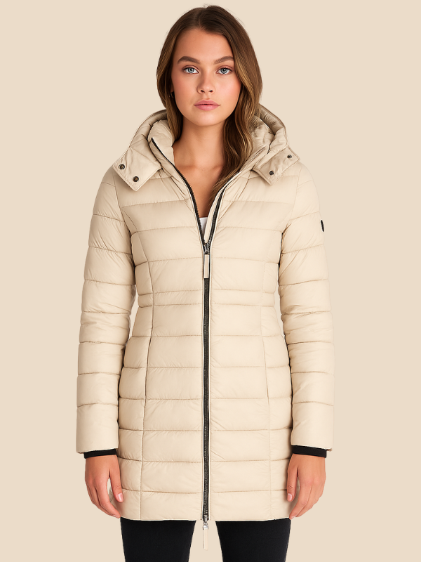 Célestine | Veste Matelassée Longue à Capuche et Zip