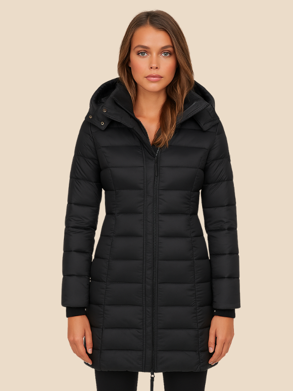 Célestine | Veste Matelassée Longue à Capuche et Zip