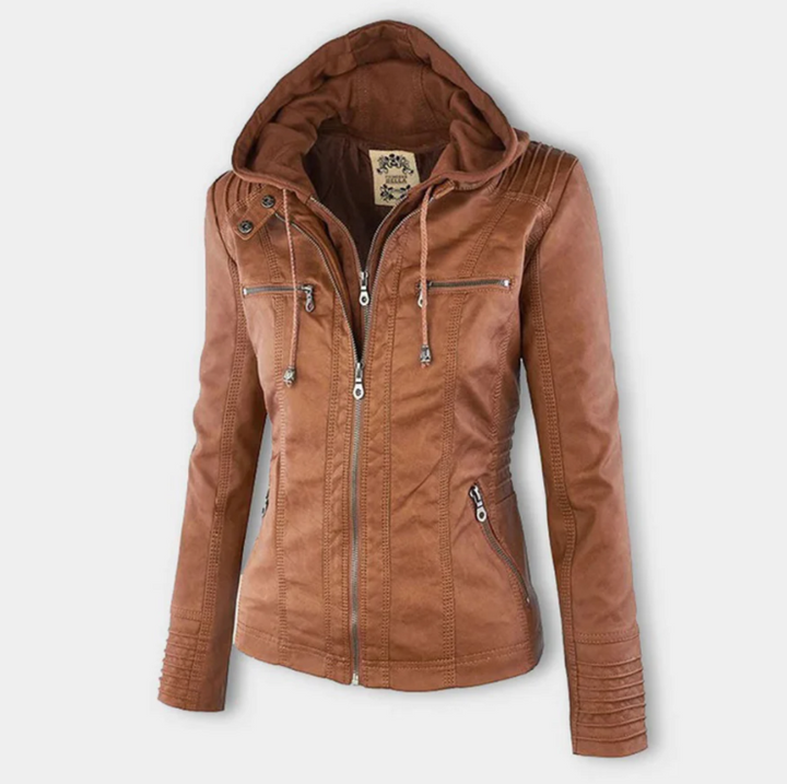 Veste en cuir avec capuche et poches zippées