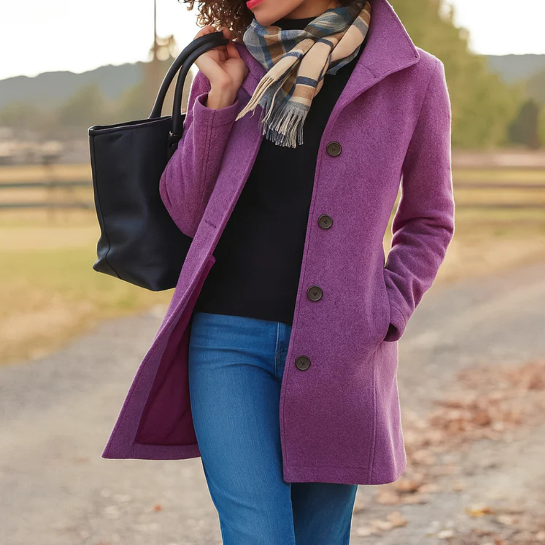 Manteau long boutonné coupe droite pour femme | Auriane