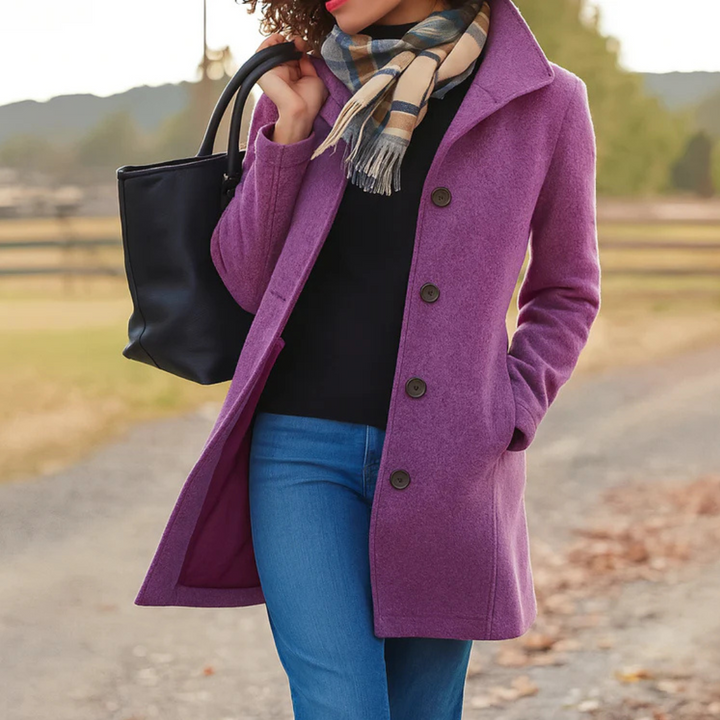 Manteau long boutonné coupe droite pour femme | Auriane