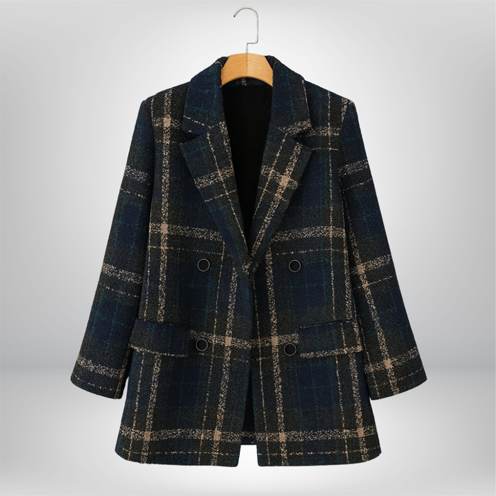 Manteau classique à carreaux à double boutonnage pour femme | Isaline