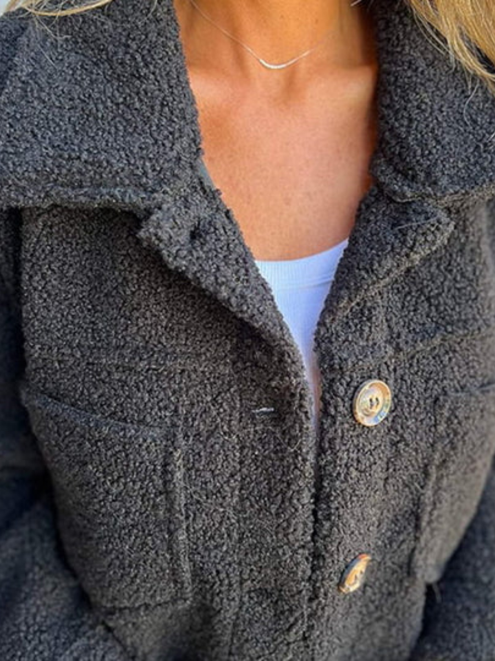 Marvella | Veste Texturée Femme à Boutons sur le Devant avec Col