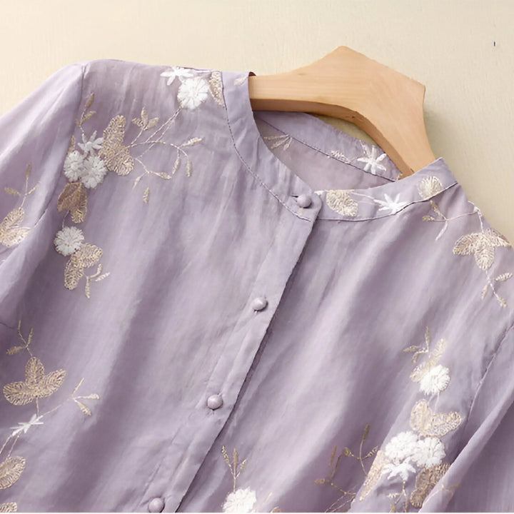 Blouse brodée à manches longues coupe fluide pour femme | Lyséa