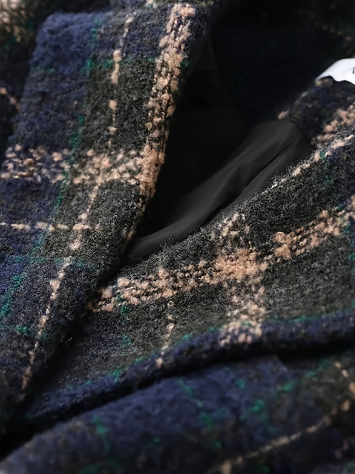 Manteau classique à carreaux à double boutonnage pour femme | Isaline