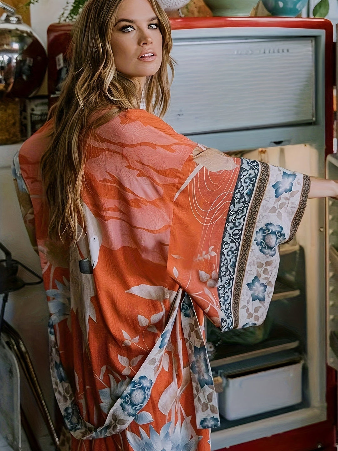 Robe kimono fluide à imprimé floral