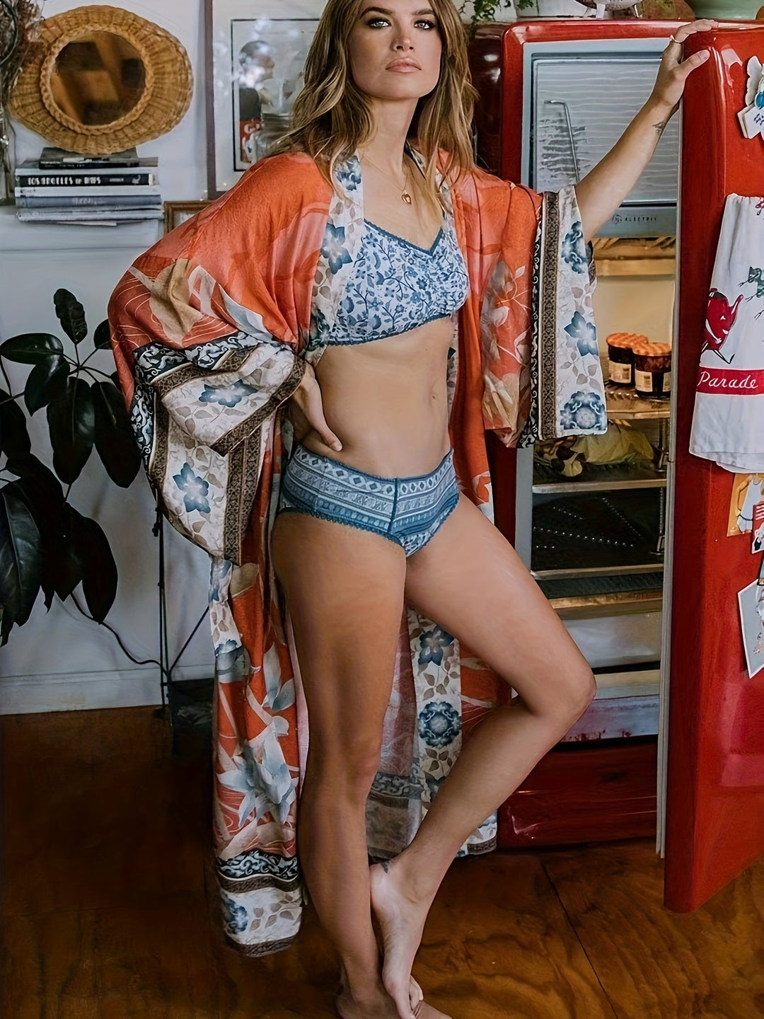 Robe kimono fluide à imprimé floral