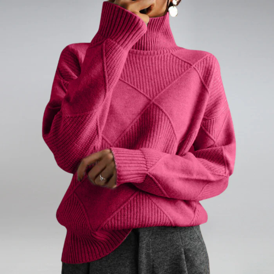Elowen | Pull Femme Tricoté à Col Roulé Côtelé