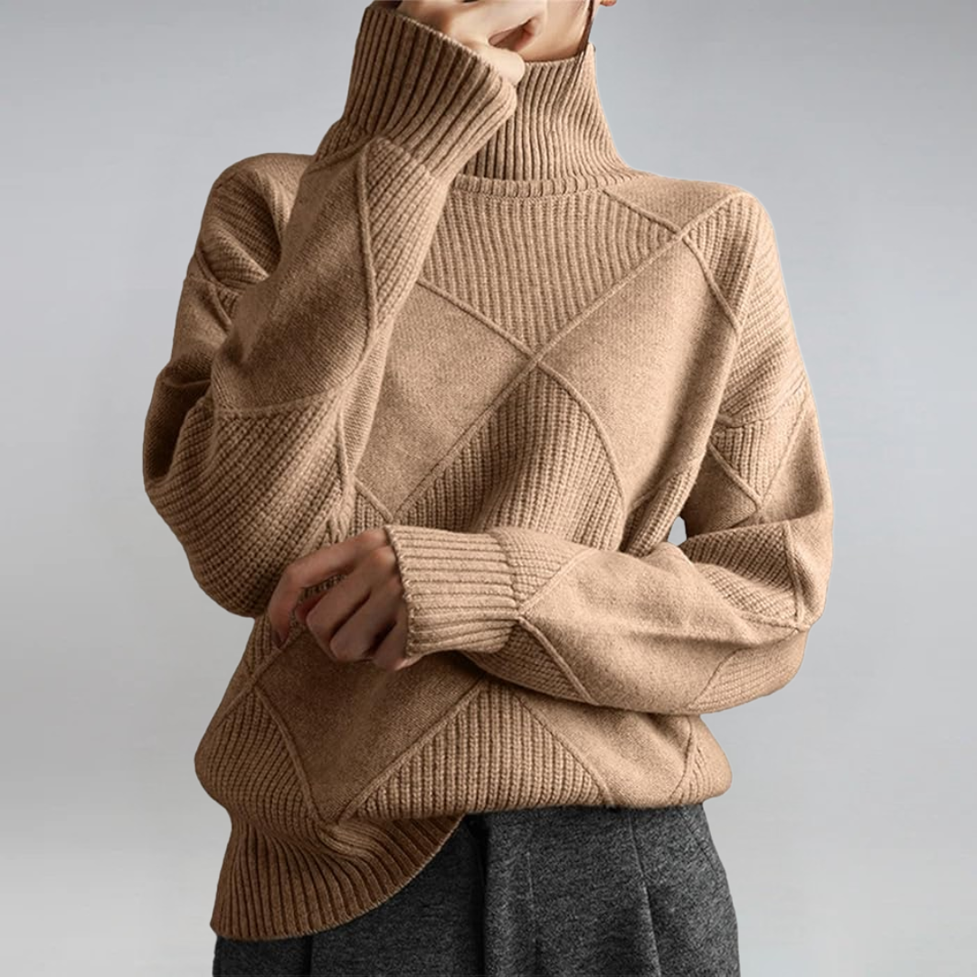 Elowen | Pull Femme Tricoté à Col Roulé Côtelé