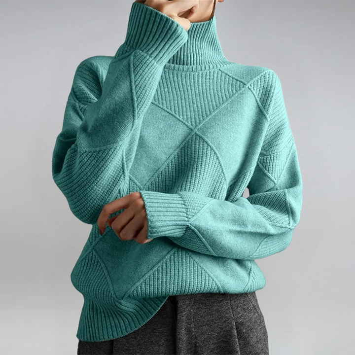 Elowen | Pull Femme Tricoté à Col Roulé Côtelé