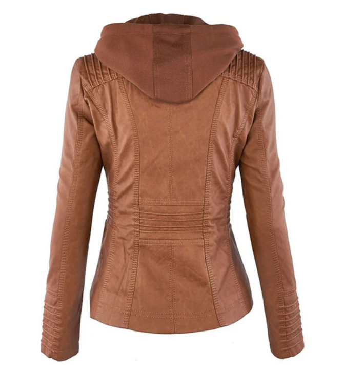 Veste en cuir avec capuche et poches zippées