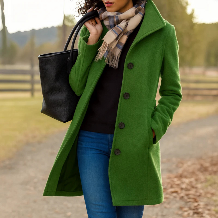 Manteau long boutonné coupe droite pour femme | Auriane