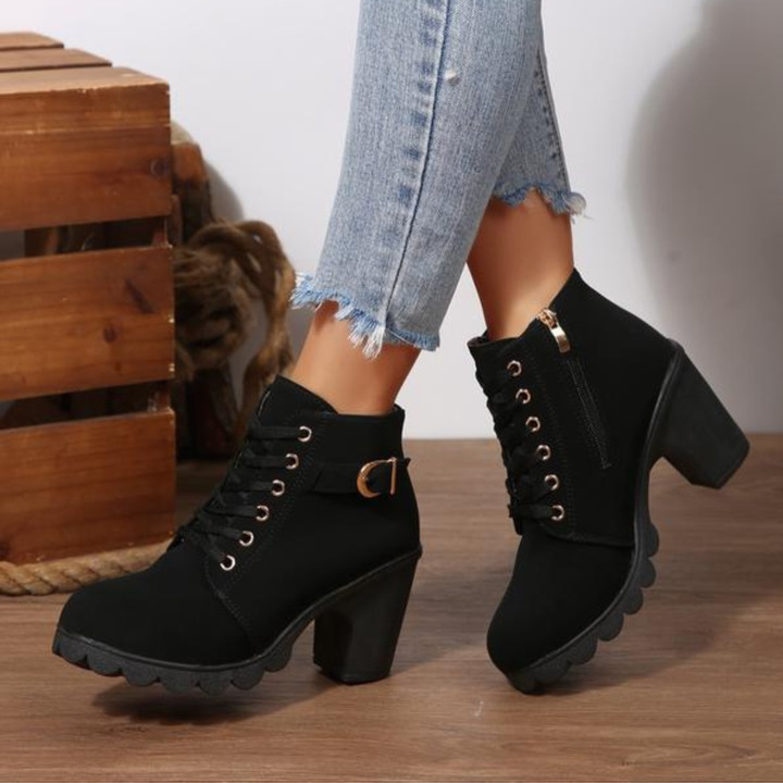 Bottines Chunky Élégantes à Lacets avec Boucle Métallique | Sheila