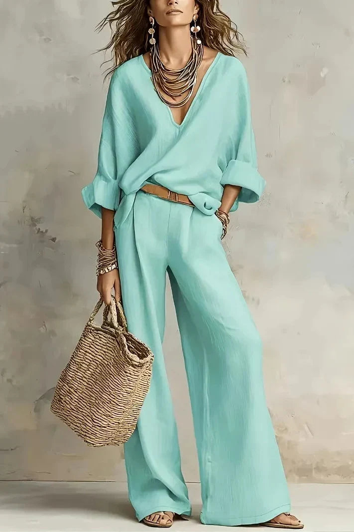 Juliette | Ensemble Femme avec Col V et Pantalon Large