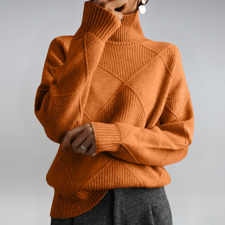 Elowen | Pull Femme Tricoté à Col Roulé Côtelé