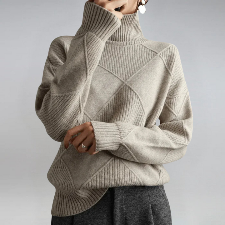 Elowen | Pull Femme Tricoté à Col Roulé Côtelé