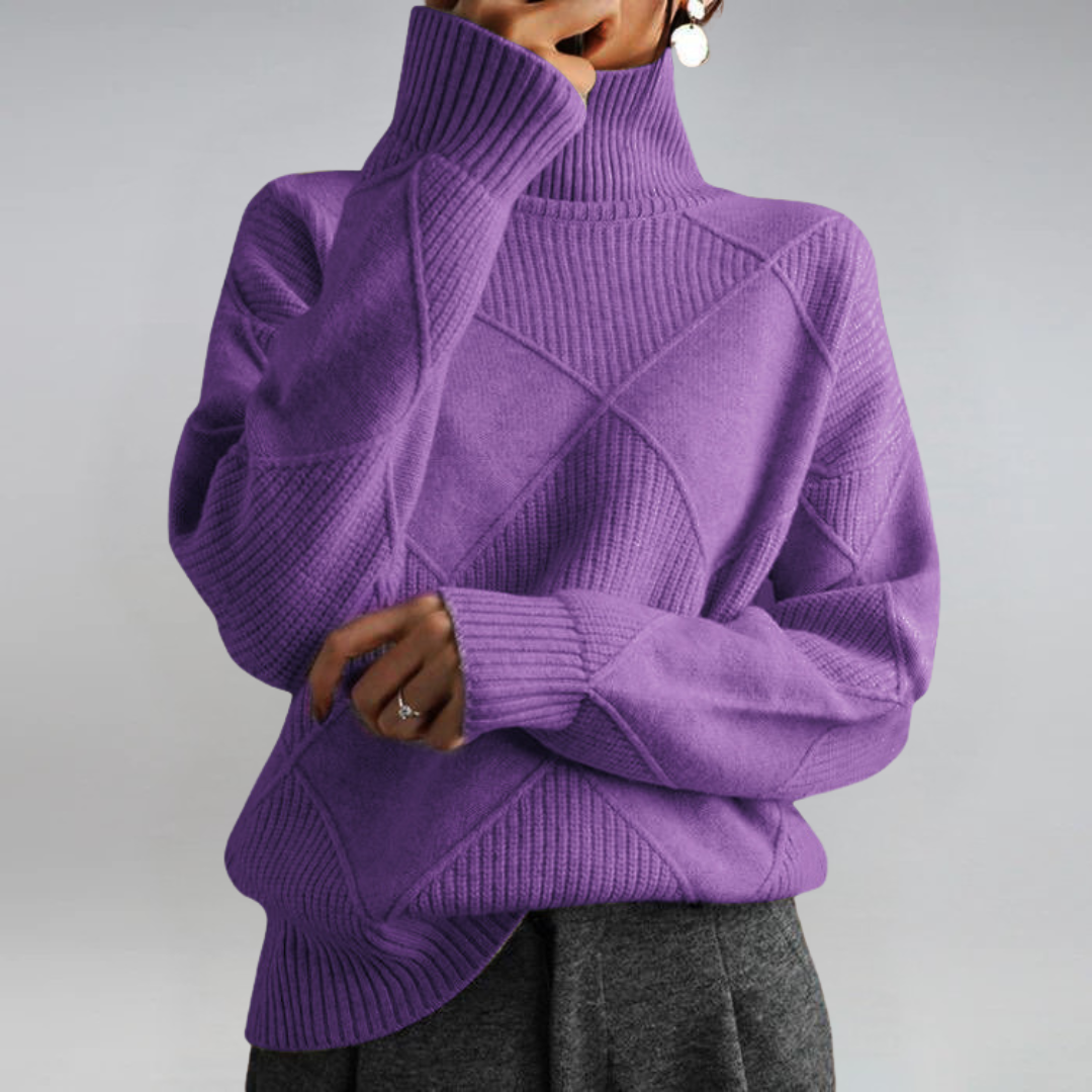 Elowen | Pull Femme Tricoté à Col Roulé Côtelé